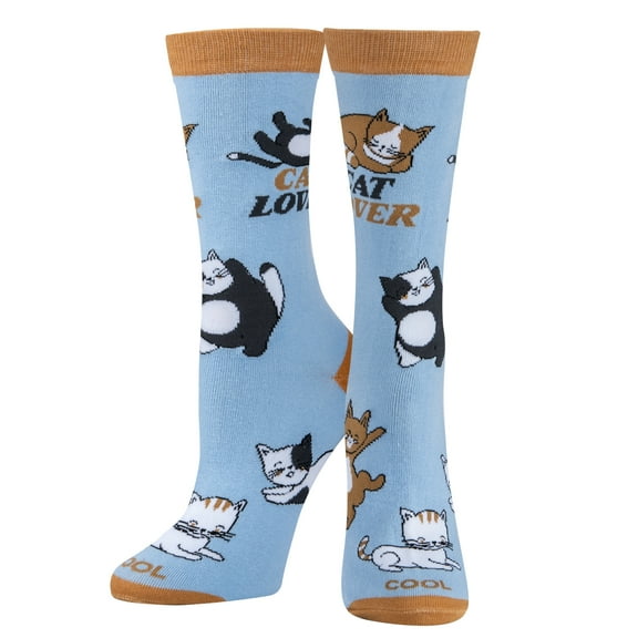 Cool Socks, Cat Lover, Womens Crew Length, Funny Graphic Print- Large