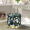 thumbnail image 2 of Homebeez Round Velvet Ottoman Footrest Stool Black and Green, 2 of 6