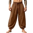 thumbnail image 2 of BRELIL Men Plus Size Harem Pants Loose Flowy Boho Lounge Trousers Drawstring Waist Vacation Casual Long Pants Solid Summer Fashion Outfits, Coffee XL, 2 of 6