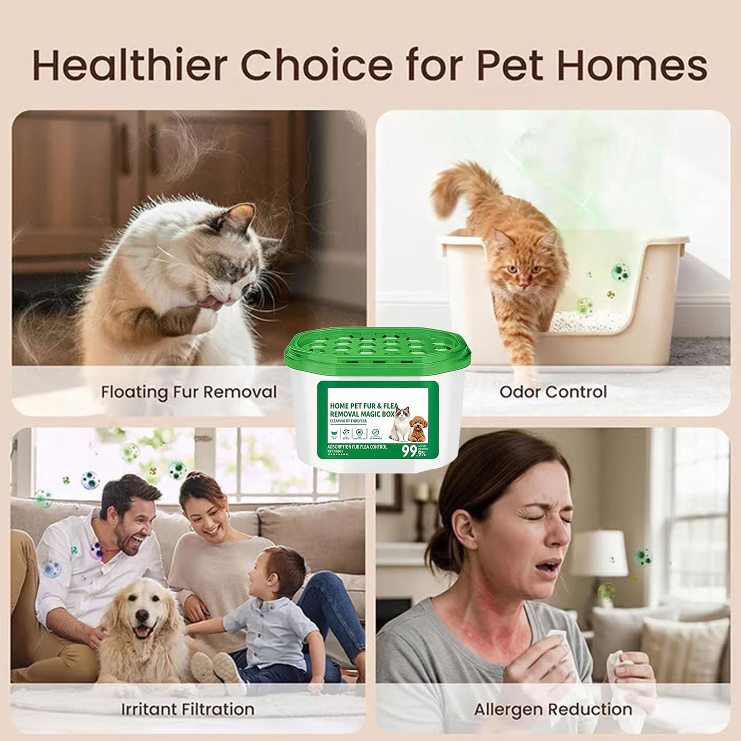 Home Pet Fur & Odor Removal Magic Box, Indoor Air Purification Dust Removal Magic Box for Home Pet Hair, Portable Odor Eliminator & Dust Collector for Bedroom, Living Room (3 PCS )