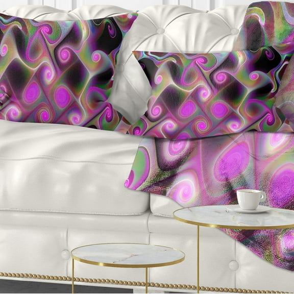 Designart Pink Fractal Pattern with Swirls - Abstract Throw Pillow - 12x20