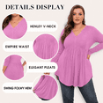 thumbnail image 6 of PINKSIR Plus Size Henley Shirts for Women V Neck Button Long Sleeve Flowy Tunic Tops Curved Hem Fall Red Bean Paste 4X, 6 of 8
