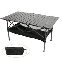 SHCKE Folding Camping Table Aluminum with Storage, Roll Up Tall Outdoor Portable Table Lightweight with Carry Bag for Picnic BBQ Backyard Beach, 2 Sizes