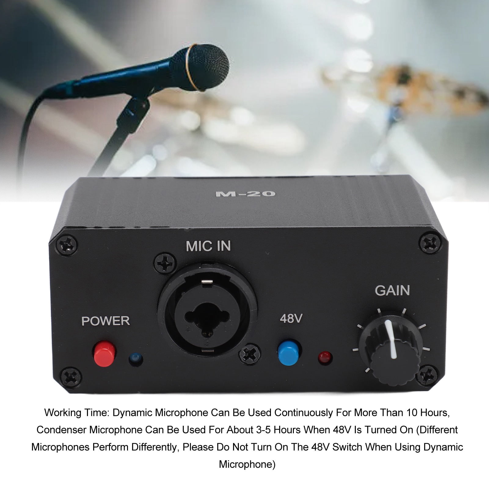 Preamplificador De Micrófono Booster 48V | Ganancia De Voz Con Reducción De Ruido | Portable Para Grabación Y Directo
