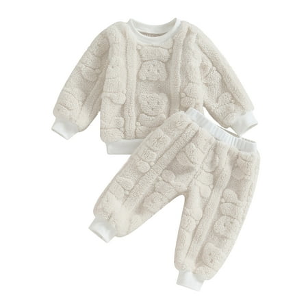 

Cenuakty Baby Boys Pants Set Furry Bear Long Sleeve Crew Neck Sweatshirt with Sweatpants Infant Clothes
