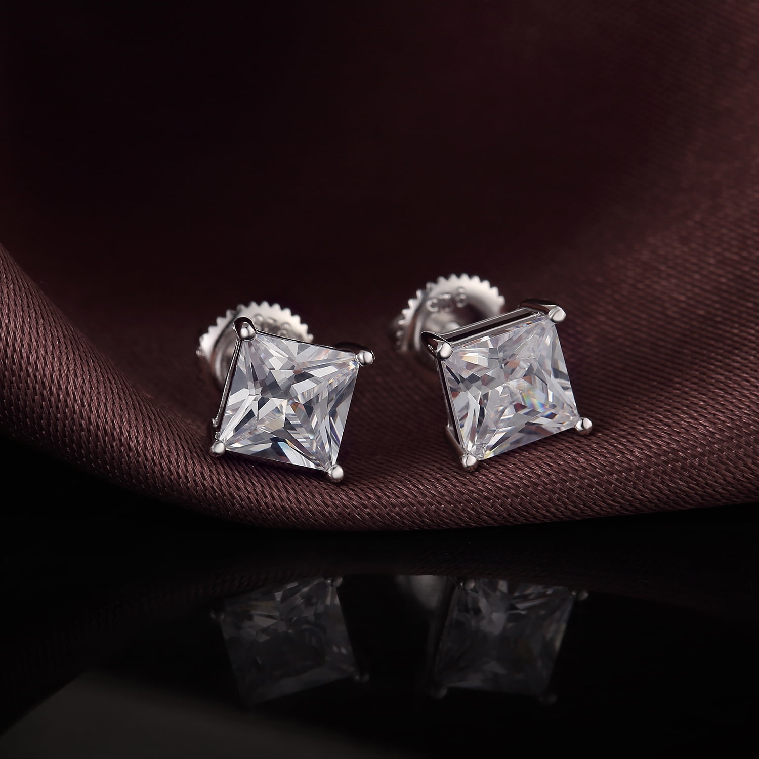 Jiamiaoi 18k White Gold Plated Simulated Diamond Stud Earrings Screw Back Sterling Silver Cubic Zirconia Stud Earrings Set 4 Millimeters-8 Millimeters