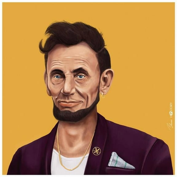 "Hip Abraham Lincoln" Frameless Free Floating Reverse Printed Tempered Art Glass Wall Art