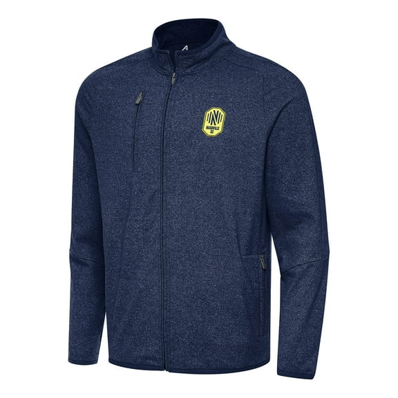 Men's Antigua Heather Navy Nashville SC Hold-Up Tri-Blend Full-Zip Jacket