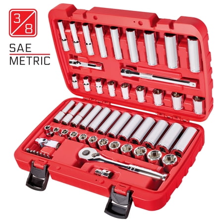 CARBYNE 55 Piece 3/8 inch Drive Socket Set | SAE & Metric, Chrome Vanadium Steel, 6 Point