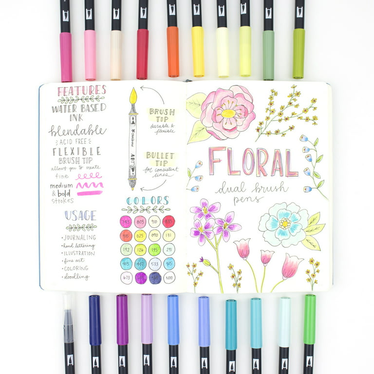 Tombow Dual Brush Pens, Dual-Tip Art Markers, Bright Color Palette