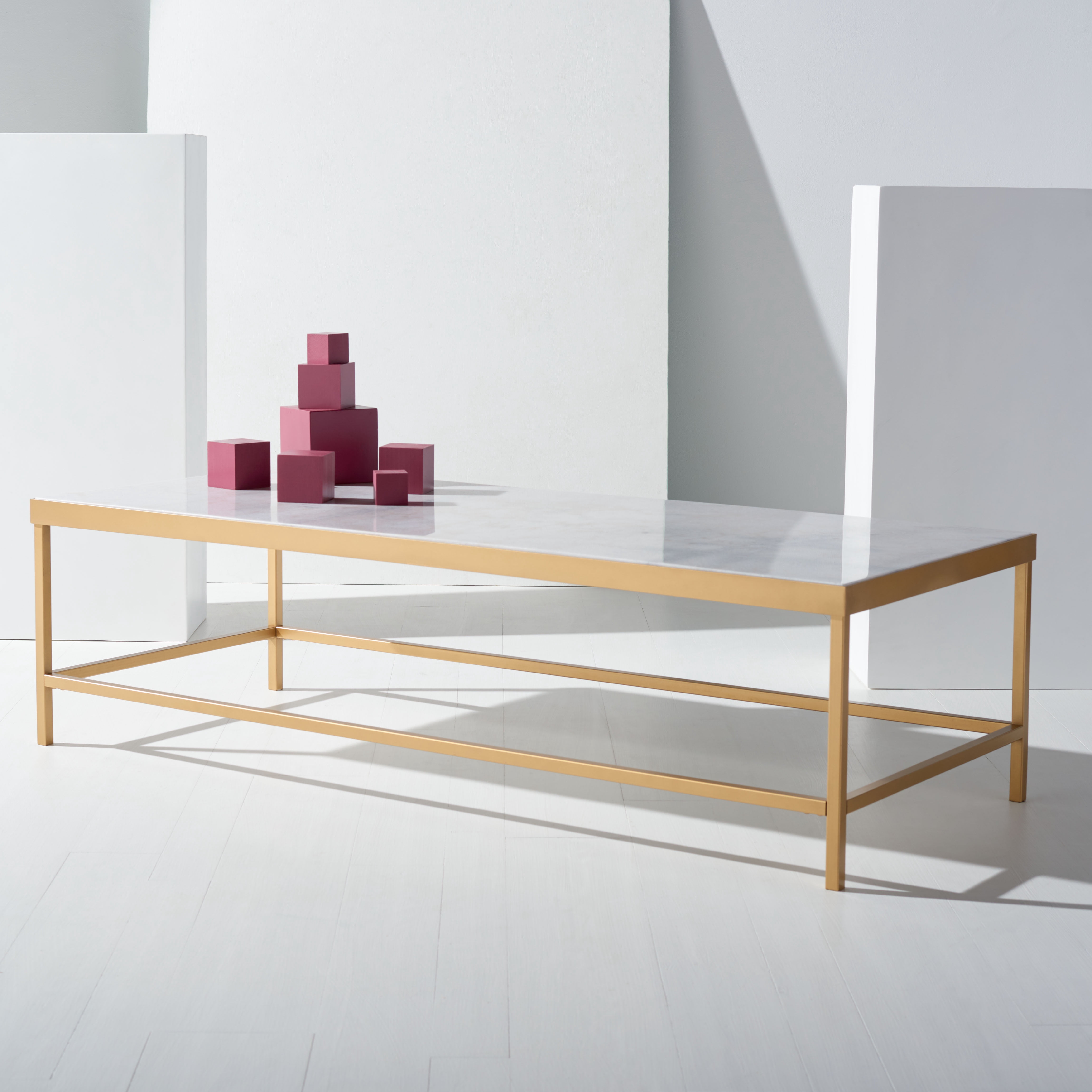 SAFAVIEH Couture Caralyn Contemporary Marble Coffee Table, White/Brass
