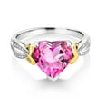 thumbnail image 3 of Gem Stone King 925 Sterling Silver and 10K Yellow Gold Pure Pink Mystic Topaz and White Lab Grown Diamond Accent Heart Shape Ring for Women (4.51 Cttw, Available in Size 5, 6, 7, 8, 9), 3 of 6