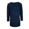 thumbnail image 6 of Otntypg Fall Spring Sweater Tops for Women Casual Half Button up Three Quarter Length Sleeve Crewneck Ribbed Striped Knit Pullover Henley T-Shirts Loose Fit Comfy Tunic Blouse Blue L, 6 of 6