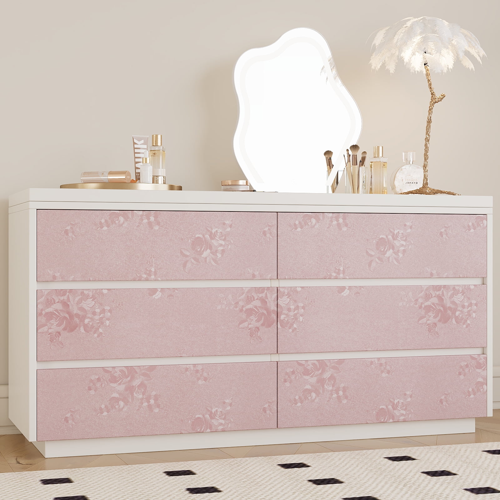 VEELIKE Light Pink Wallpaper Peel and Stick Wallpaper for Bedroom 15.7"x354" Self Adhesive Pink Floral Wallpaper for Cabinets Drawers Pink Contact Paper Removable Textured Vinyl Wallpaper for Walls