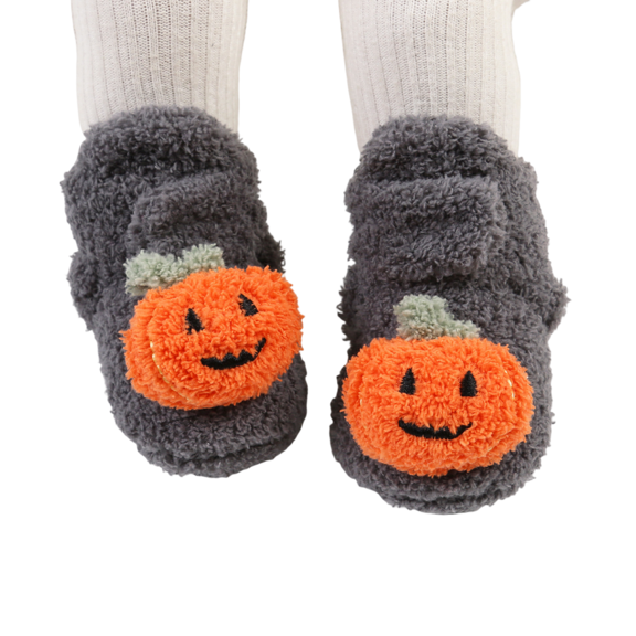 HTHLVMD Halloween House Slippers,Halloween Slippers Plush Jack O Lantern House Shoes Soft Fuzzy Lining Non Slip Rubber Sole Closed Toe Indoor Bedroom Home Wear Holiday Party,Dark Gray 3.5