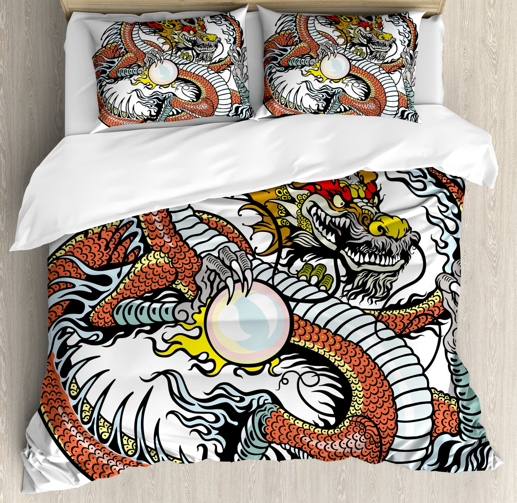 Multicolor Dragon Queen Size Microfiber Duvet Cover Set