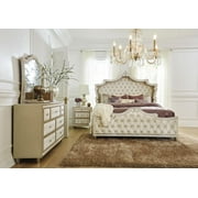 Antonella 4-Piece Eastern King Upholstered Tufted Bedroom Set Ivory and Camel