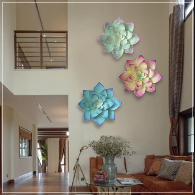 Decoración hogareña Decoración de pared de metal grande, estilo de arte floral suculento de hierro de 13 "para colgar en interiores y exteriores, hogar, dormitorio, oficina Zhivalor LRWJ741