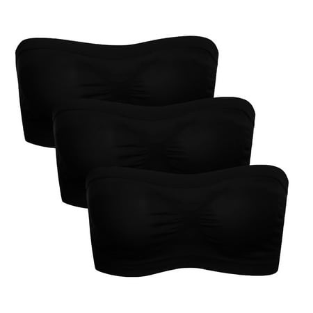 

EHTMSAK 3 Pack Womens Tube Top Bra Seamless Bandeau Bra Top Strapless Stretch Bralette Black 2XL