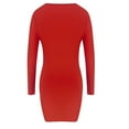 thumbnail image 5 of Women Dresses Round neck Sexy Solid Long Sleeved Leisure Dresses Fashion Dresses Red Trendy Skirt Size M, 5 of 8