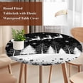 thumbnail image 4 of Black Christmas Round Tablecloth, Fitted Table Cover with Elastic for 36"-44" Round Tables, Xmas Elk Tree Snowflake Forest Table Cloth Outdoor Indoor Dinning Party Waterproof Tablecloths, 4 of 7