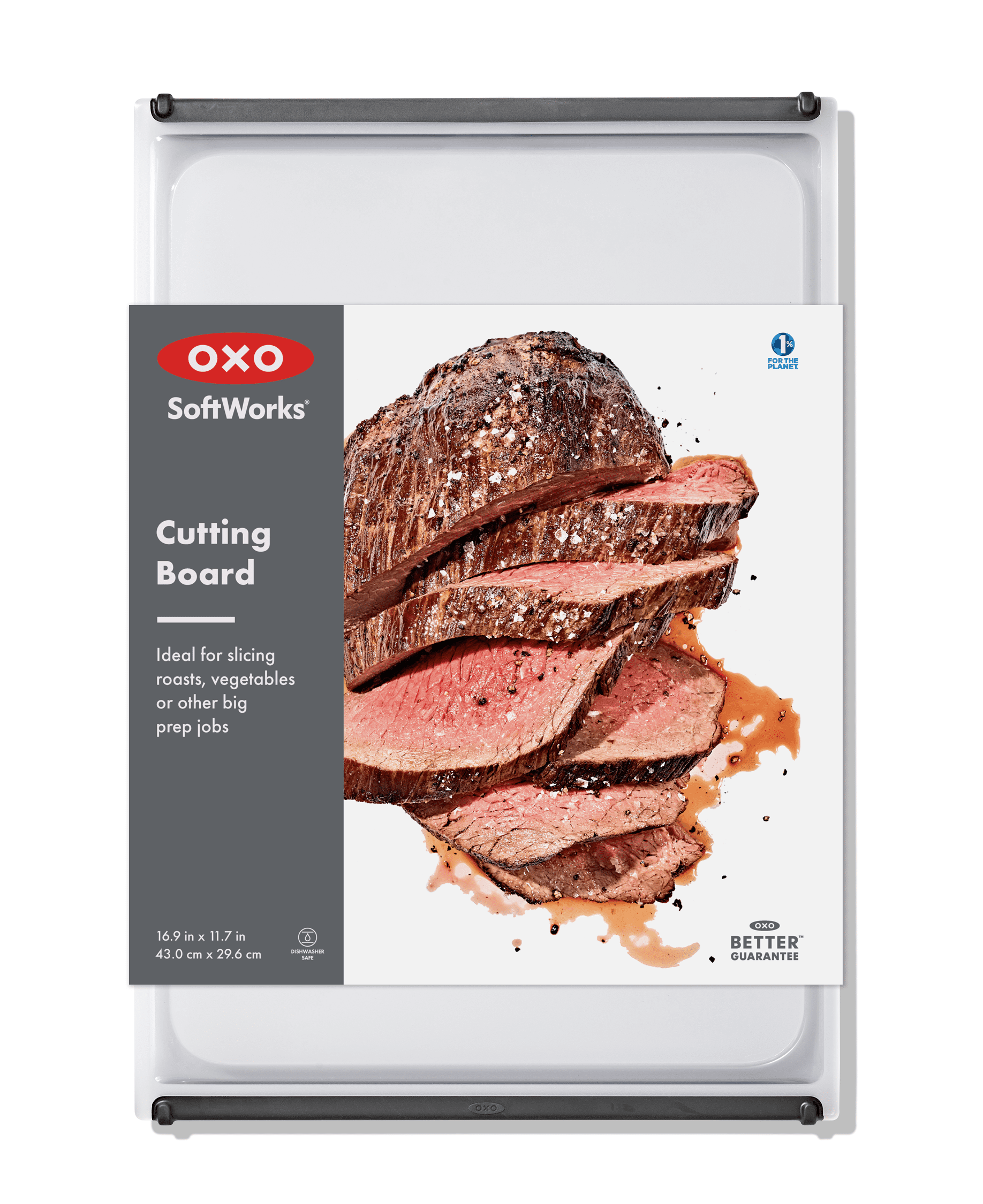 OXO Non-Slip Large Plastic Cutting Board with Juice Groove, Dishwasher Safe Kitchen Cutting Board for Meat, Vegetables & Family Meal Prep, 16.9 x 11.7 Inch