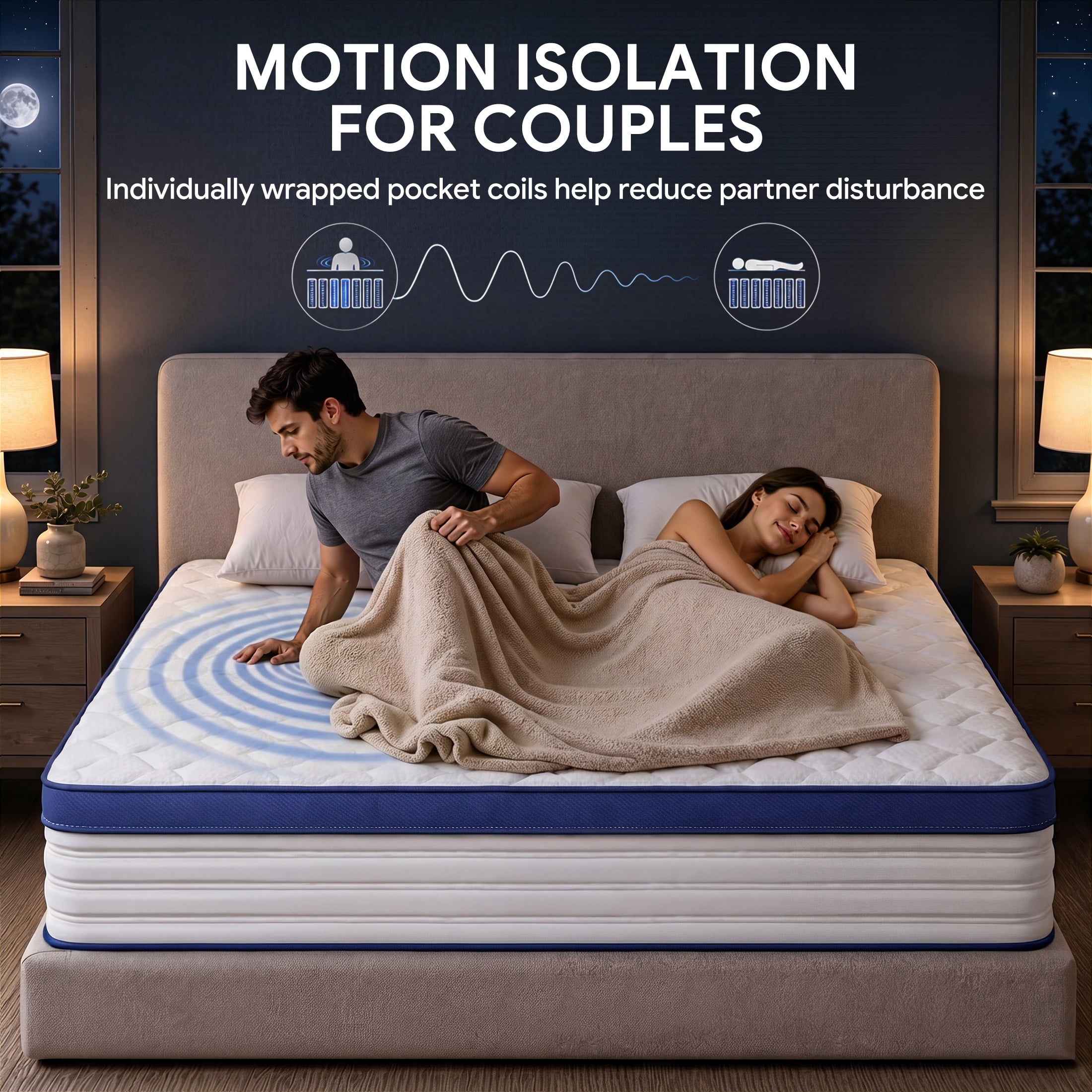 PAPROOS King Mattress, 12 Inch Hybrid Memory Foam Mattress in a Box, Medium Firm King Size Mattress with Pocket Springs, Motion Isolation, Cooling Breathable Fabric, Edge Support, CertiPUR-US, Blue