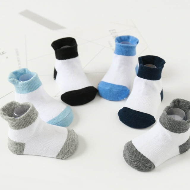 6 Pairs Color Random Baby Cotton Socks Breathable Elastic Infant Toddler Crew Socks, Splice Color, Boy, 1-3 Years Old