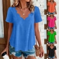 thumbnail image 2 of Bosfbaoi Short Sleeve Shirts For Women Eyelet Scalloped V-neck Blouse Plus Size Loose Summer Casual Top, 2 of 7