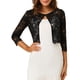 thumbnail image 1 of Cárdigan Chic para Mujeres Inspire, Abierto en Frontal, Manga 3/4, Sheer, Encaje Floral, Top Corto M Negro, 1 of 7