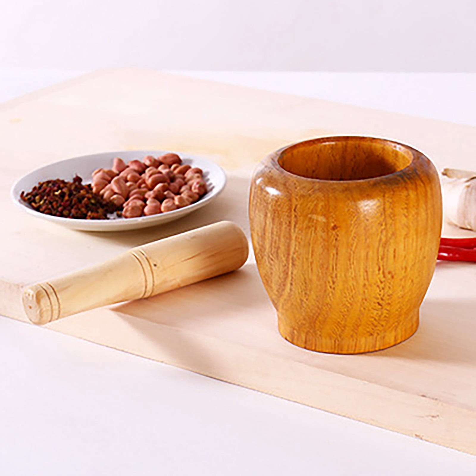 XKHHLH Garlic Herb Spice Coffee Beans Mixing Grinder Crusher, Wooden Manual Garlic Masher, Garlic Crusher, Ginger Crusher, Masher Mincing Kitchen Pounding Tool