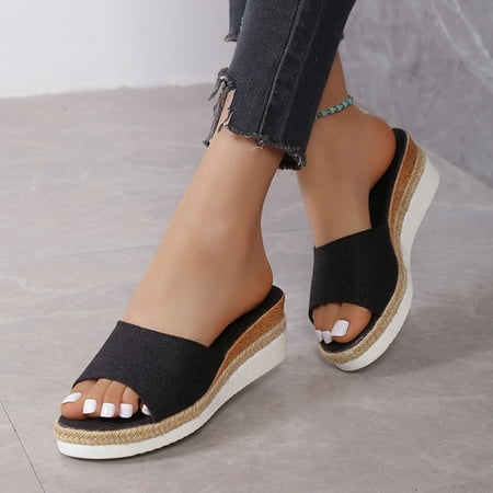

PEASKJP Wedge Sandals for Women Summer Home Interior Anti-Slip Soft Sole Comfortable Slippers Slippers for Women Platform Sandals Black 9