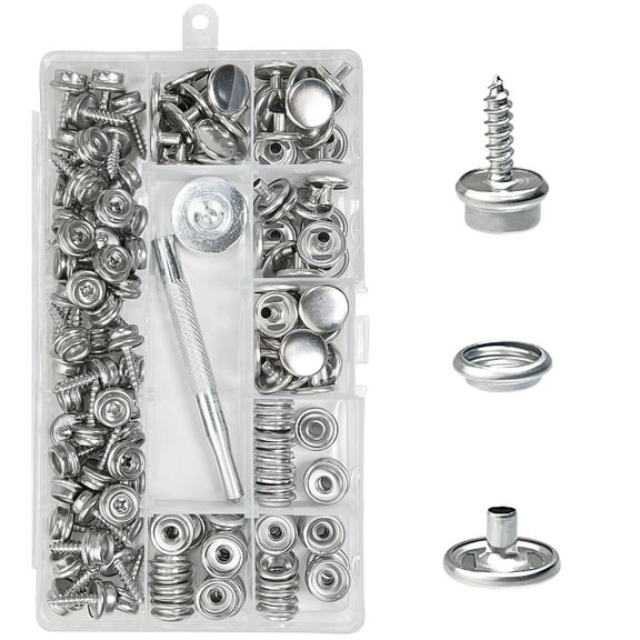 Heavy Duty Marine-Grade Stainless Steel Snaps with Setting Tools for Boat Covers, Tents, Upholstery, Leather, and Fabric Projects (150 Pcs) (Slivery))