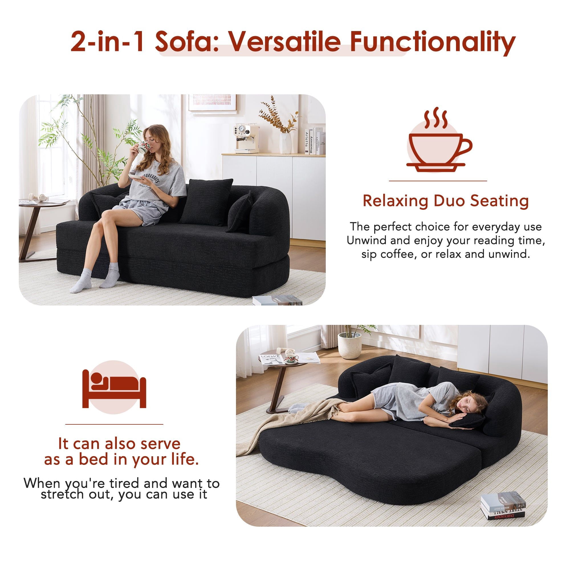 Sailvan 2-in-1 Foldable Sofa Bed 70 Inch Boneless Convertible Sleeper Sofabed with 4 Pillows