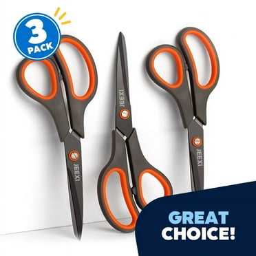 JEEXI 8" Titanium Non-Stick Multipurpose Scissors, Extra Sharp Stainless Steel Blades, Soft Grip Handle, Heavy Duty for Office, Craft, and Home Use, DIY (3 Pack)