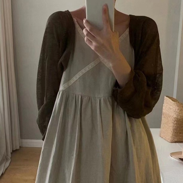 Cárdigan de seda helada de color sólido fino a la moda con protección solar, ropa de protección solar para mujeres y niñas, abrigo corto informal de manga larga de verano