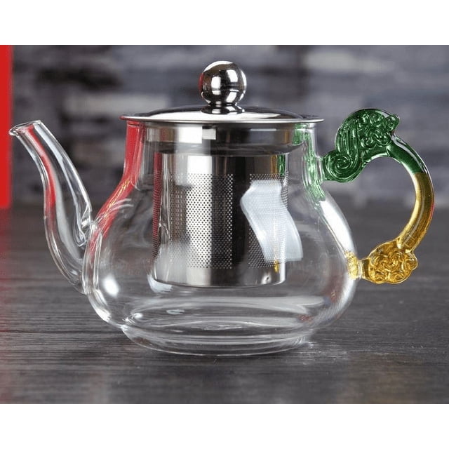 Tyeign Clear Glass Tea Kettle with Removable Infuser, 13.5 Oz Borosilicateteapot for Loose Leaf, Stovetop Safe Small Tea Pot, Heat-Proof Handle, Gift for Office & Home Tea Lover, 1*Teapot