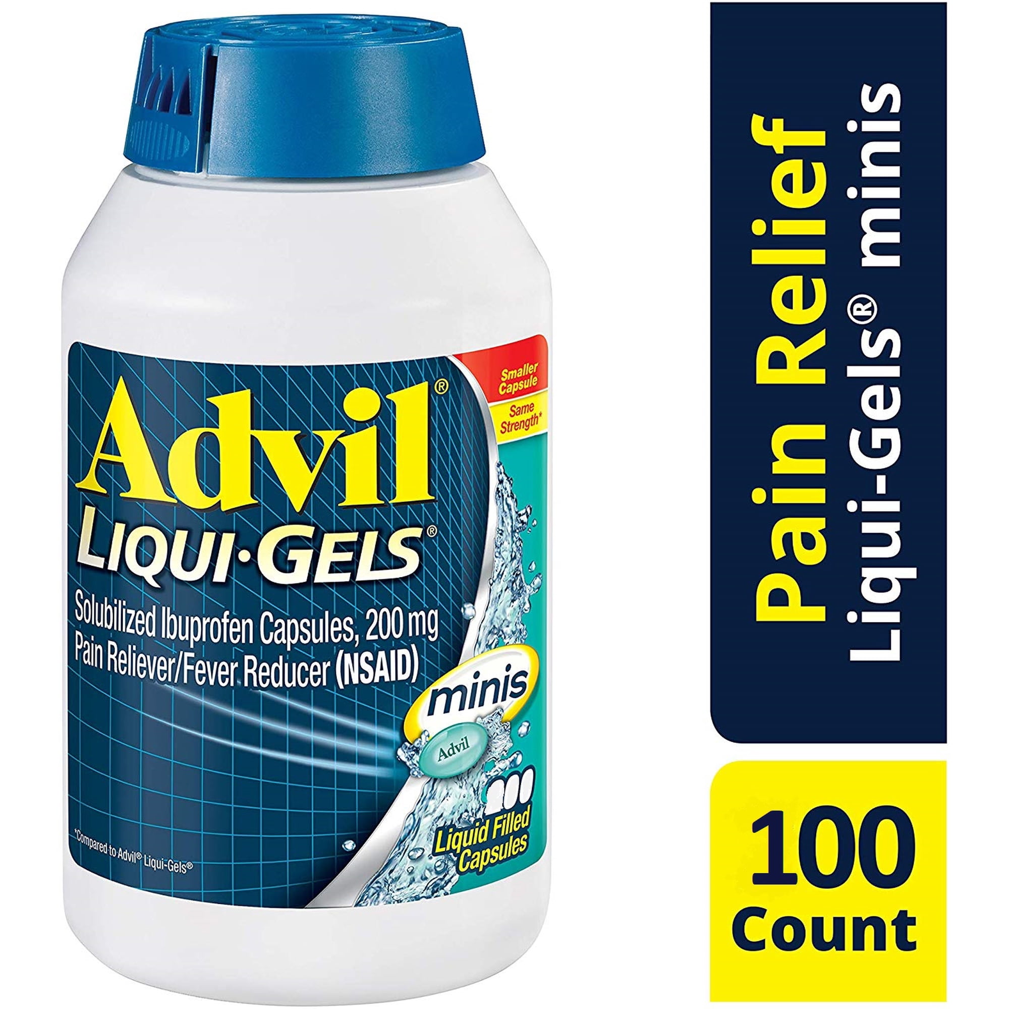 Advil Liqui-Gels Minis Pain Reliever and Fever Reducer, Ibuprofen 200mg, 100 Count, Fast Pain Relief