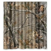 HelloDecor Camouflage Real Tree Shower Curtain Polyester Fabric Bathroom Decorative Curtain Size 66x72 Inches