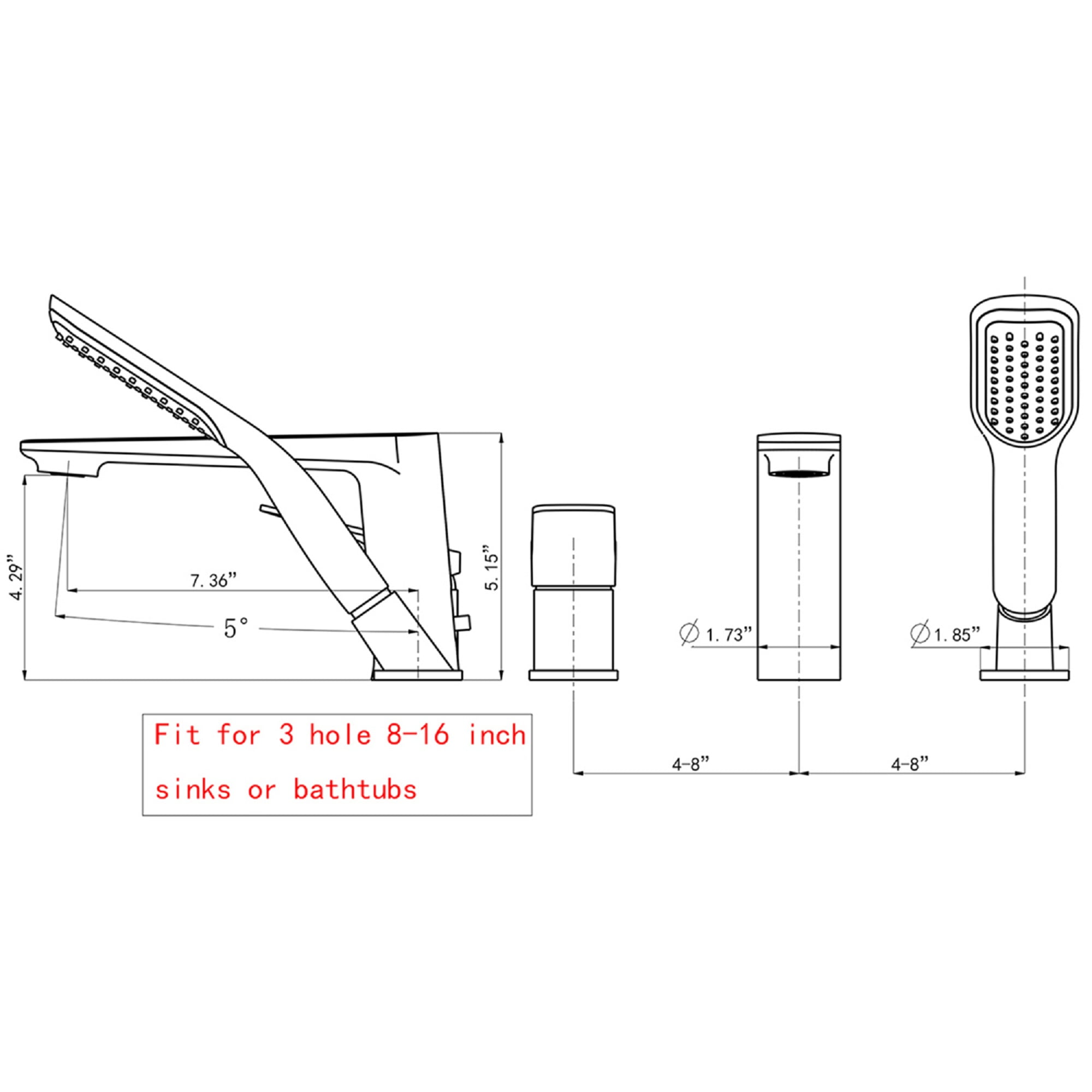 Single Handle Deck Mounted Roman Tub Faucet with Handshower