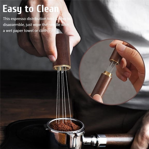 Espresso Coffee Stirrer, 8 Needles Espresso Stirrer with Natural Wood Handle, Espresso Accessories Coffee Stirrer,A