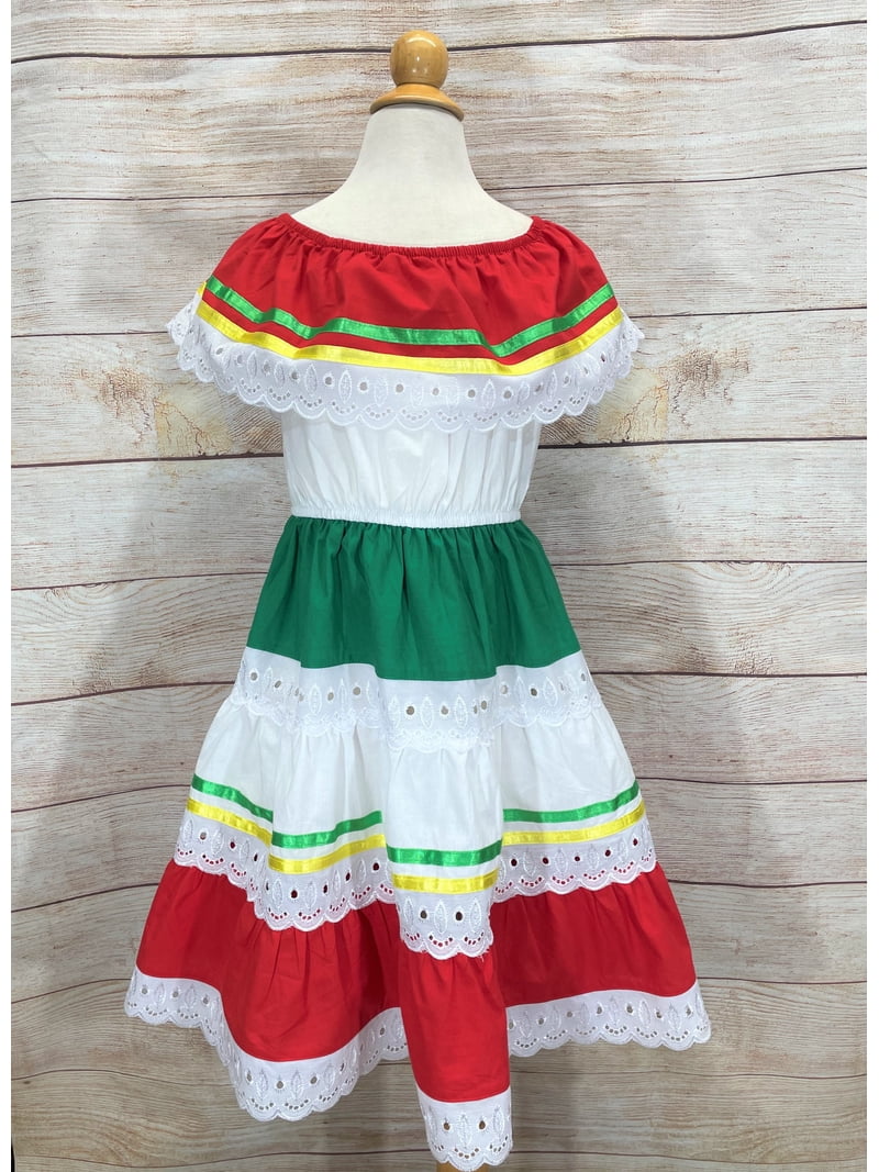 Unik Girl's Traditional Mexican Cinco de Mayo Fiesta Dress Yellow Red Size 7