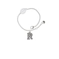 thumbnail image 2 of Delight Jewelry Black Nickeltone Crystal Initial - R - Beaded Border - - Silvertone Leaf Delicate Bracelet, 6.25+1.75", 2 of 4