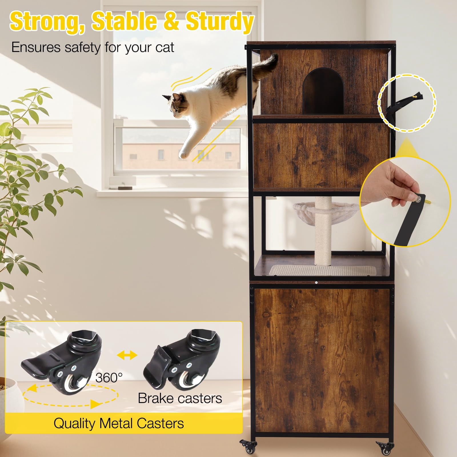 Aivituvin Cat Tree, 68-Inch Cat Tower for Indoor Cats, Wood Cat Condo Furniture with Litter Box Enclosure, 2-in-1 Modern Cat Tower