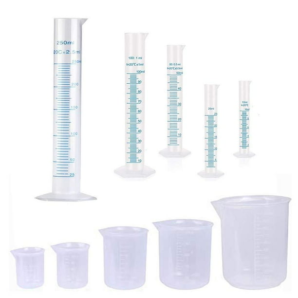 10 Pack Plastic Graduated Cylinkers Beakers Set Clear Measuring Cylinker 5 Sizes 10ml 25ml 50ml 100ml 250ml And Measuring Beaker 5 Sizes 50ml 100ml 250ml 500ml 1000ml For Lab Walmart Com Walmart Com