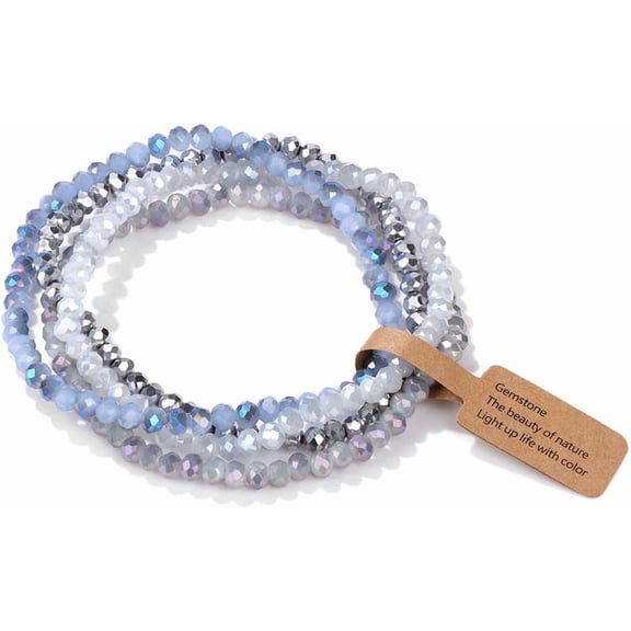 4Pcs Faceted Rondelle Glass Stretch Bracelets Sets Sky Blue 7-1/2 inch(19cm) Craft Supply