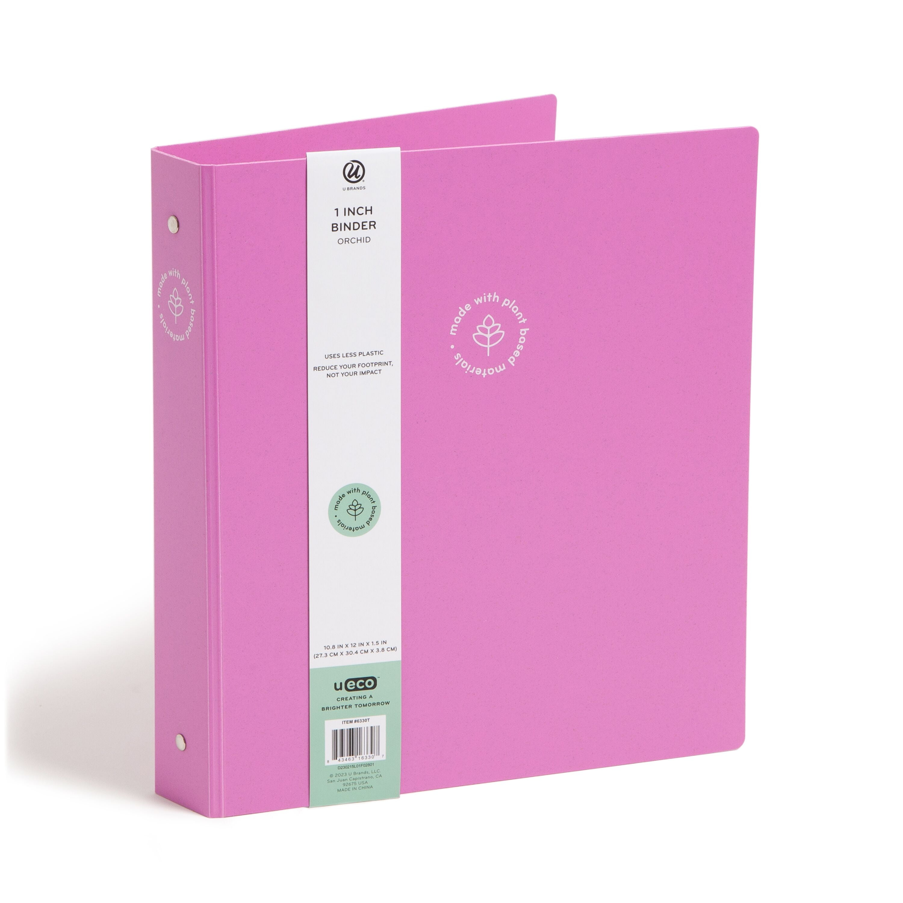 U Brands Eco Binder, 1 inch, 3Ring, Pink, 6330T