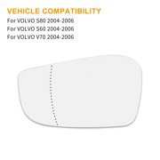 Passenger Right Side RH Car Mirror Glass w/ Adhesive for Volvo S60 S80 V70 2004-2006