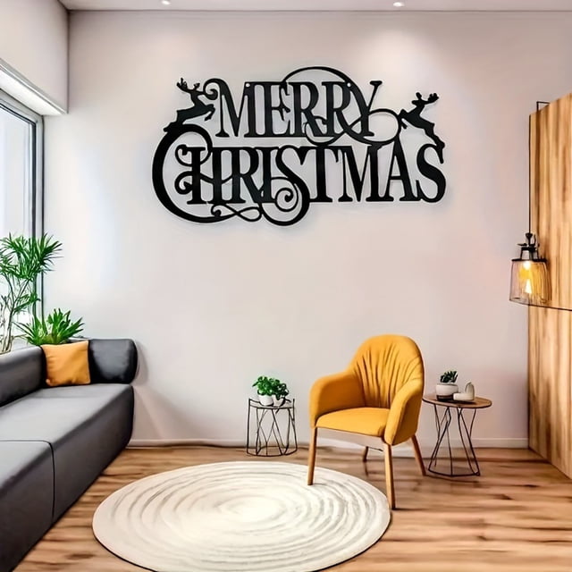 Decoración de pared de Metal Merry Christmas - Adorno colgante navideño para casa, cocina, salón y oficina