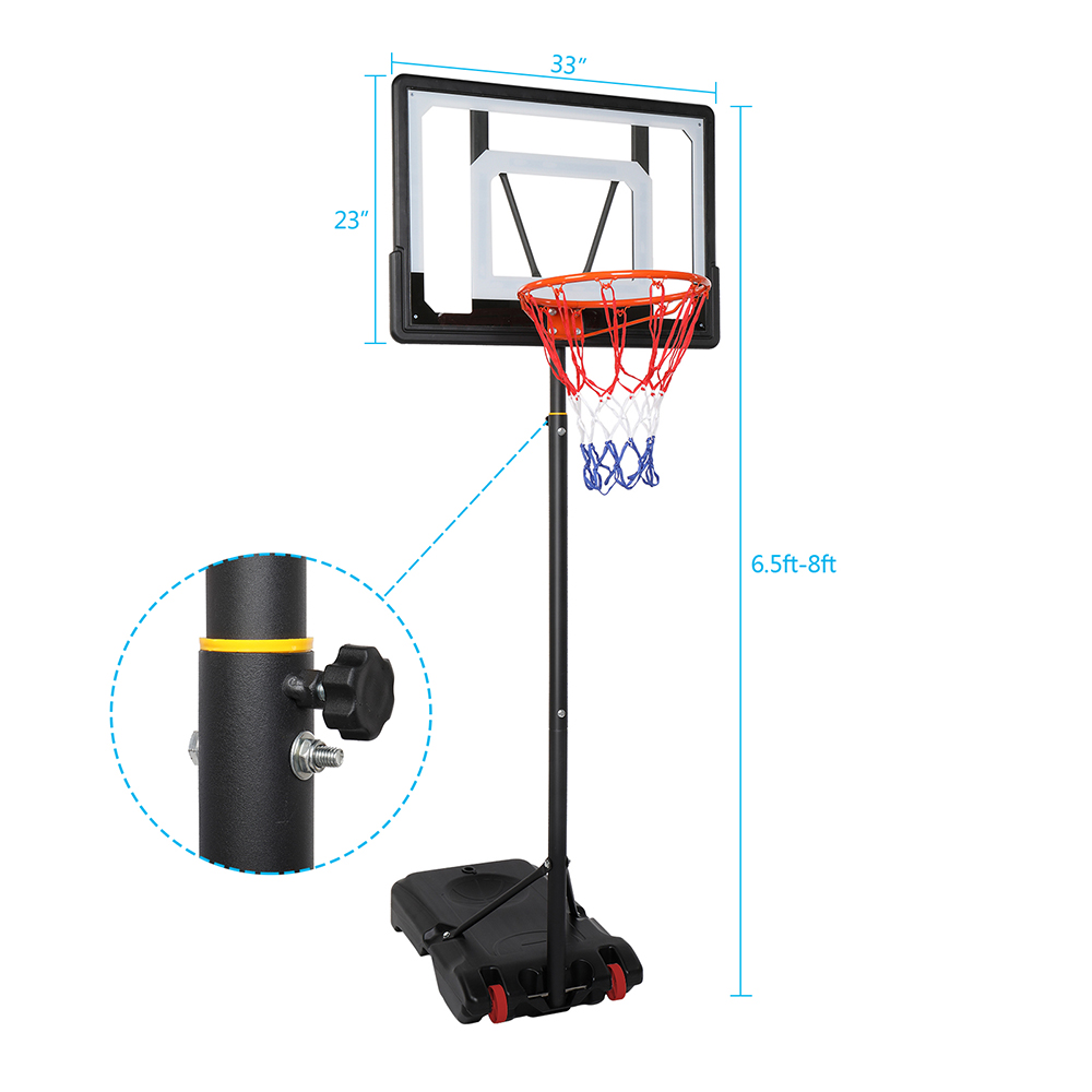 Zimtown 6.5ft-8ft Portable Basketball Hoop System Stand, Height Adjustable Basketball Goal, with 32"W PVC Backboard 2 Nets Wheels, for Youth Kids Teenagers Indoor Outdoor Playing - image 2 of 8